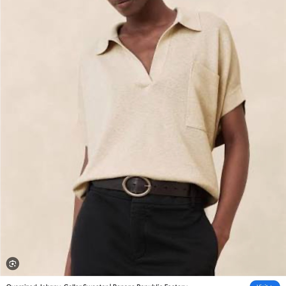 Oversized Johnny Collar Sweater- Banana Republic Cream Cotton-Linen Blend Top